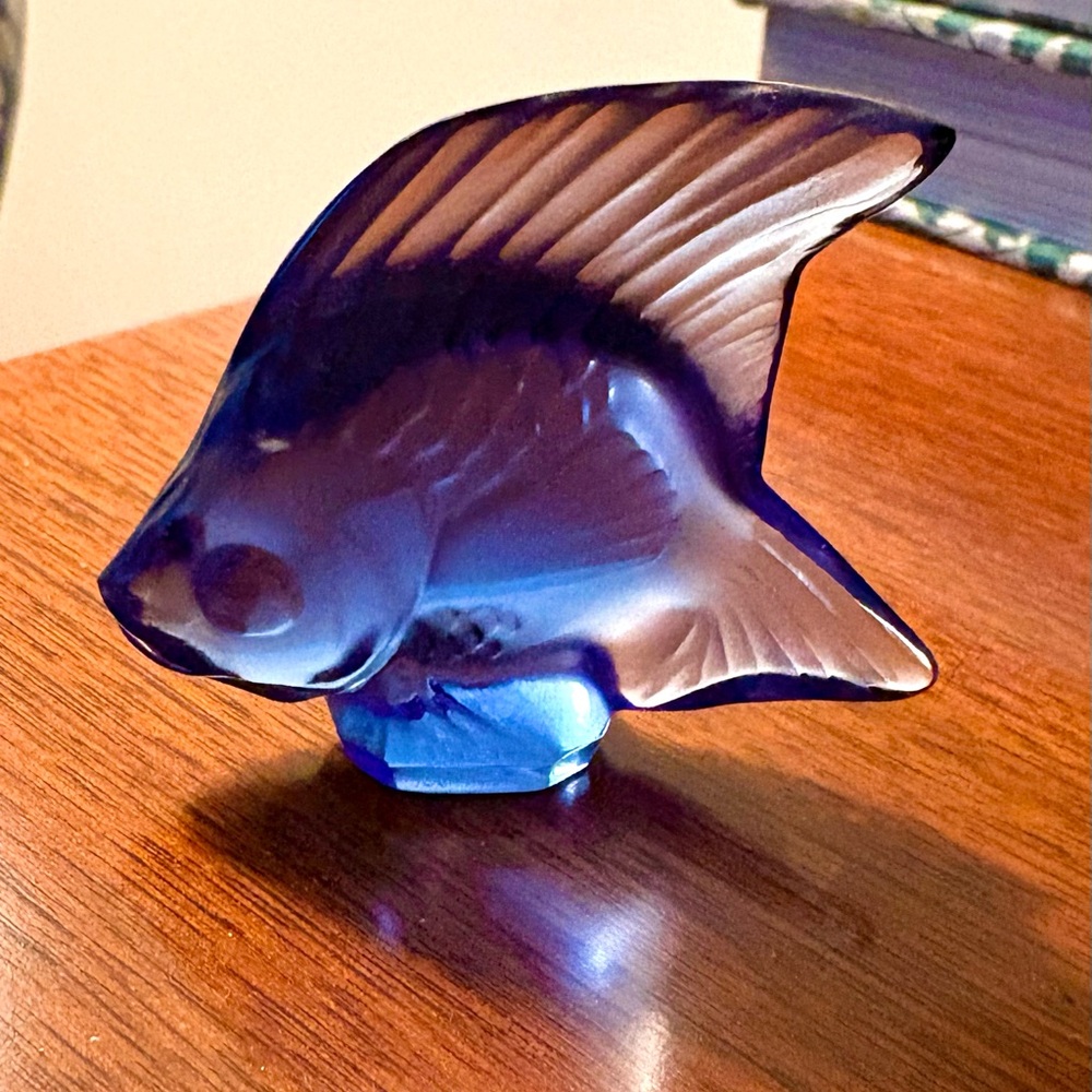 Lalique Cobalt Blue Angelfish Glass Sculpture